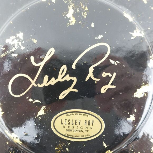 Lesley Roy Reverse Glass Art Hand Painted Lepidoptera Salad Plate Signed Vintage - Picture 9 of 11